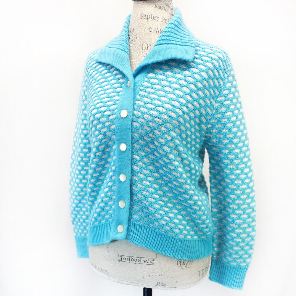 Vintage 60's Jane Marshal grandma core honeycomb sweater cardigan Large